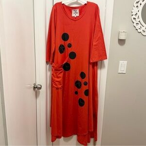 Bread + Butter Italy Abstract Red Geometric Oversized Asymmetrical Maxi Dress L